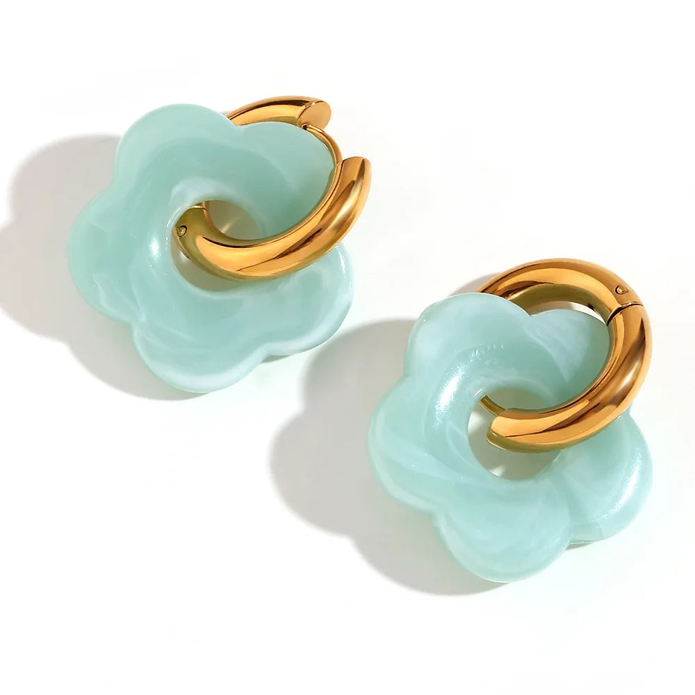 Boucles d’Oreilles Fleurs Colorées – Acier Inoxydable Plaqué Or 18K