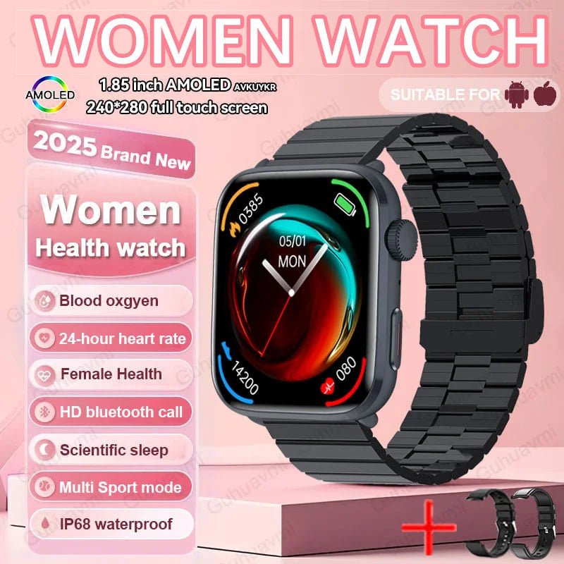 Montre connectée AI Santé 2025 – Smartwatch AMOLED 1,85’’ femmes & hommes, appels Bluetooth, NFC, suivi santé complet IP68