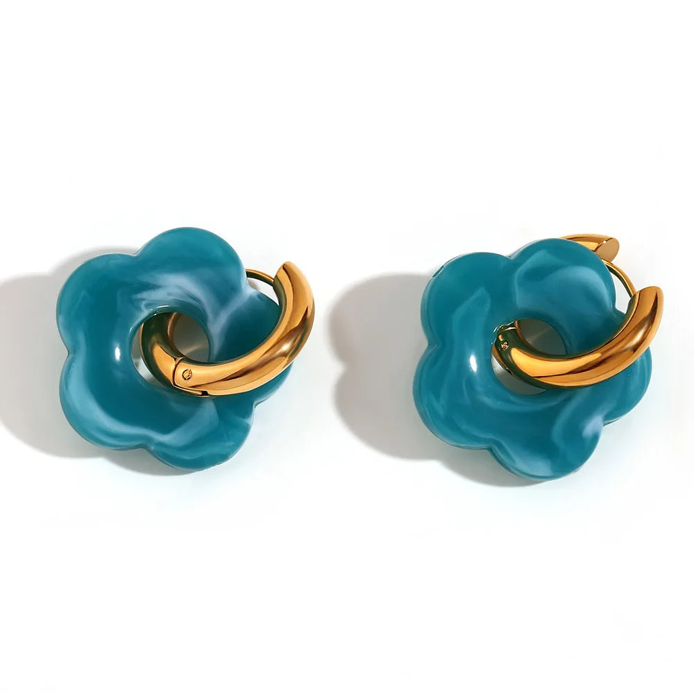 Boucles d’Oreilles Fleurs Colorées – Acier Inoxydable Plaqué Or 18K