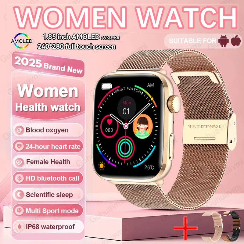 Montre connectée AI Santé 2025 – Smartwatch AMOLED 1,85’’ femmes & hommes, appels Bluetooth, NFC, suivi santé complet IP68
