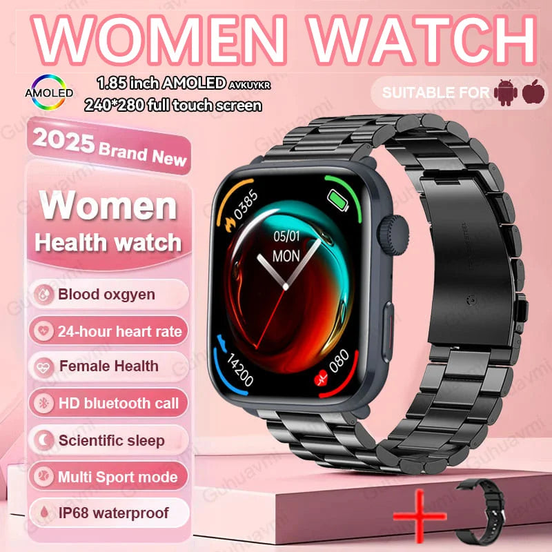 Montre connectée AI Santé 2025 – Smartwatch AMOLED 1,85’’ femmes & hommes, appels Bluetooth, NFC, suivi santé complet IP68