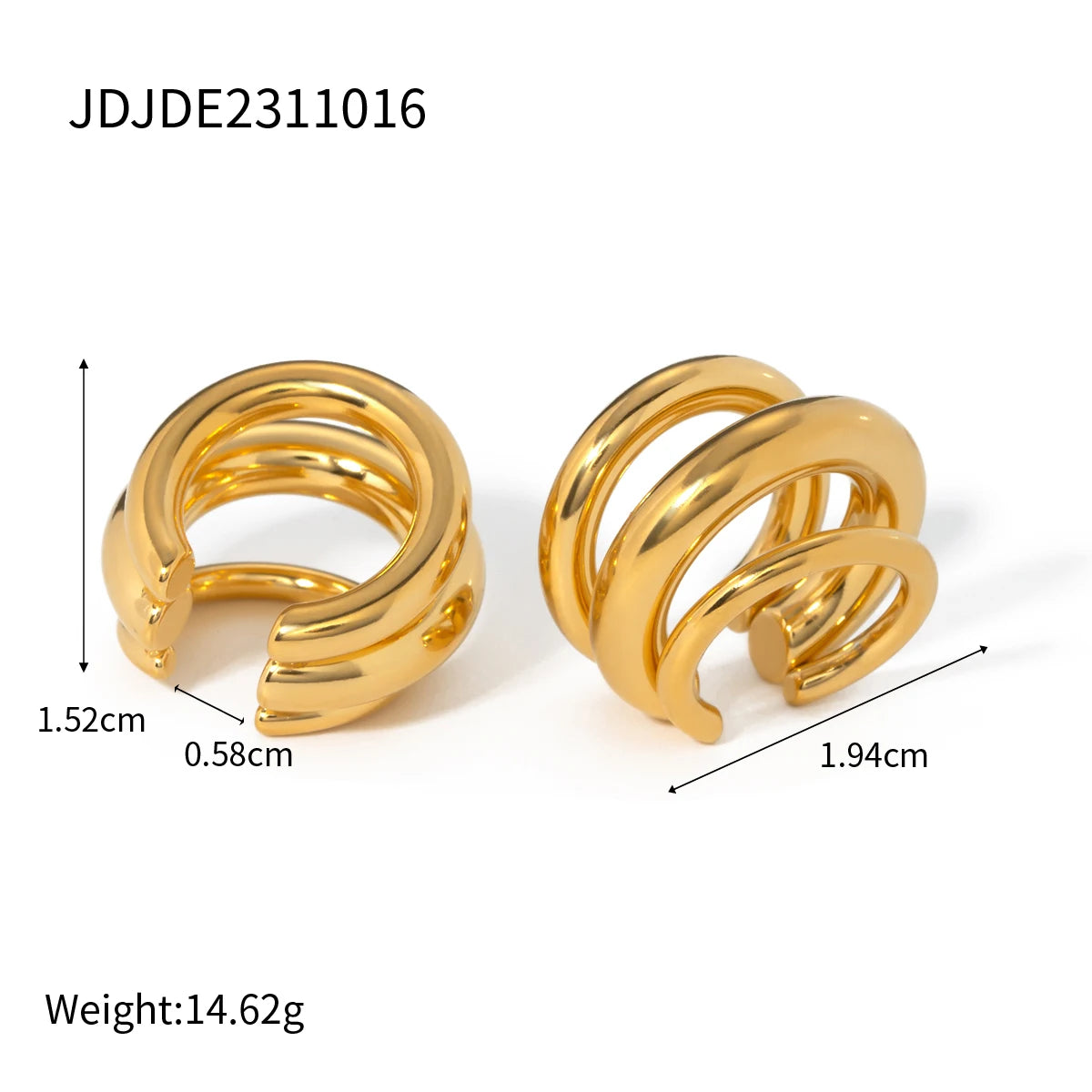 Boucles d’oreilles clip femme – Créoles épaisses en acier inoxydable, plaqué or 18K, bijoux tendance sans perçage
