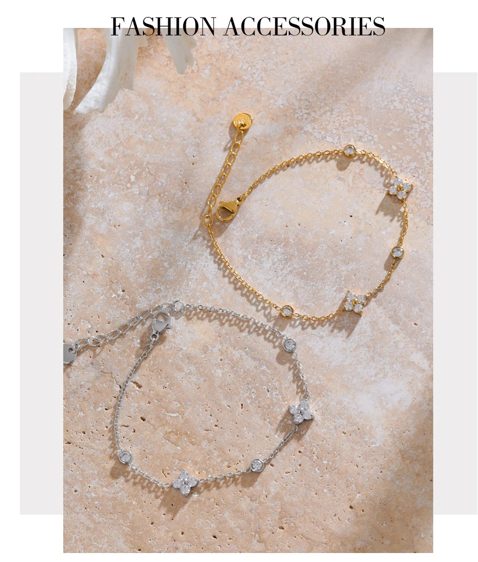 Zirkonia-Blumenarmband – Vergoldeter Edelstahl, Zart & Raffiniert