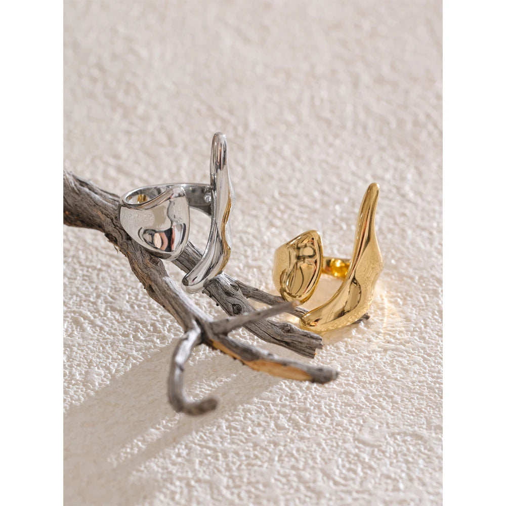 Bague réglable géométrique en acier inoxydable doré – Bijou créatif plaqué or PVD