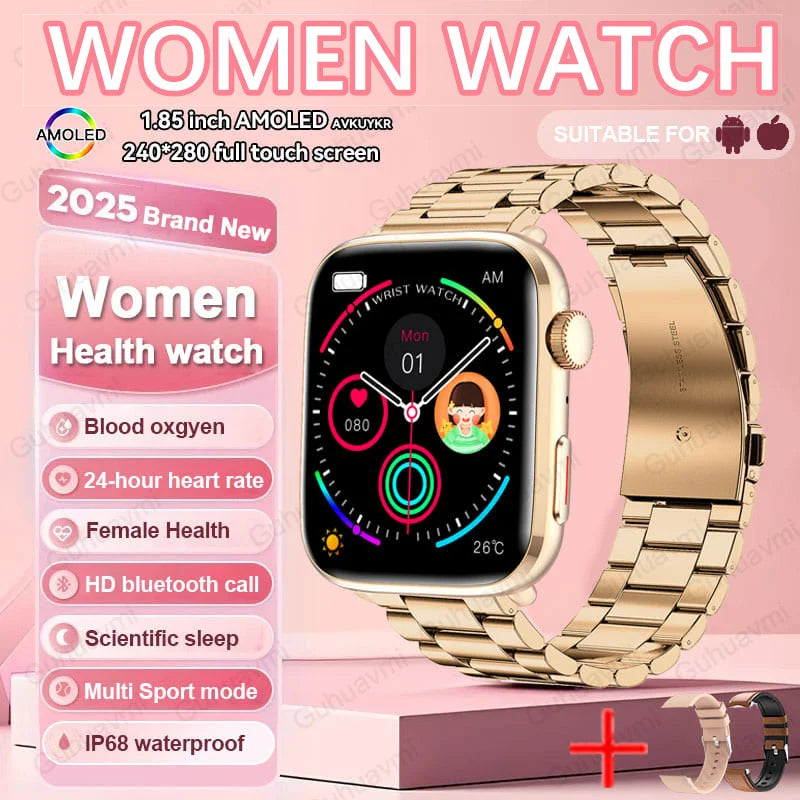 Montre connectée AI Santé 2025 – Smartwatch AMOLED 1,85’’ femmes & hommes, appels Bluetooth, NFC, suivi santé complet IP68