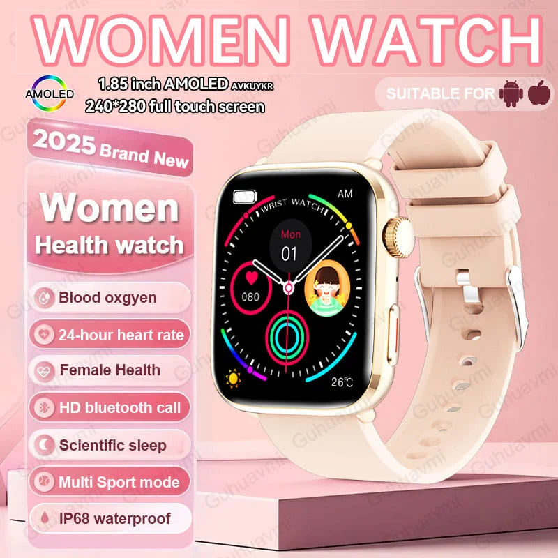 Montre connectée AI Santé 2025 – Smartwatch AMOLED 1,85’’ femmes & hommes, appels Bluetooth, NFC, suivi santé complet IP68