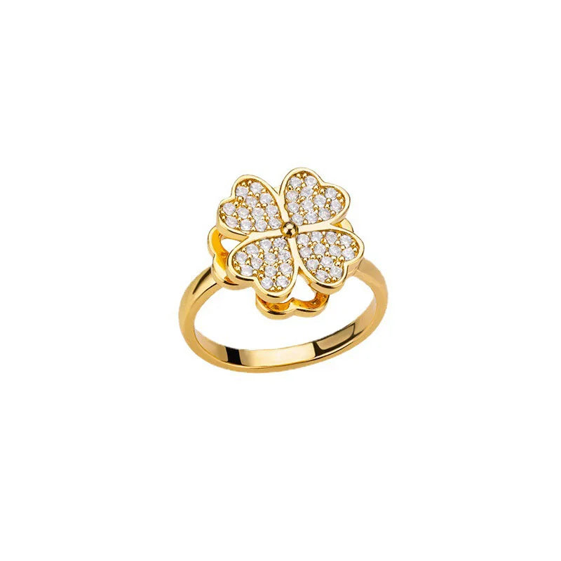 Glücksklee-Ring – drehbarer Zirkon, Anti-Stress-Edelstahl