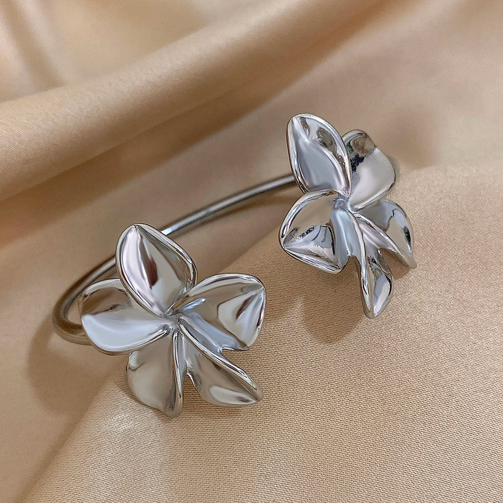 Doppeltes Blumen-Armband – Edelstahl in Gold oder Silber