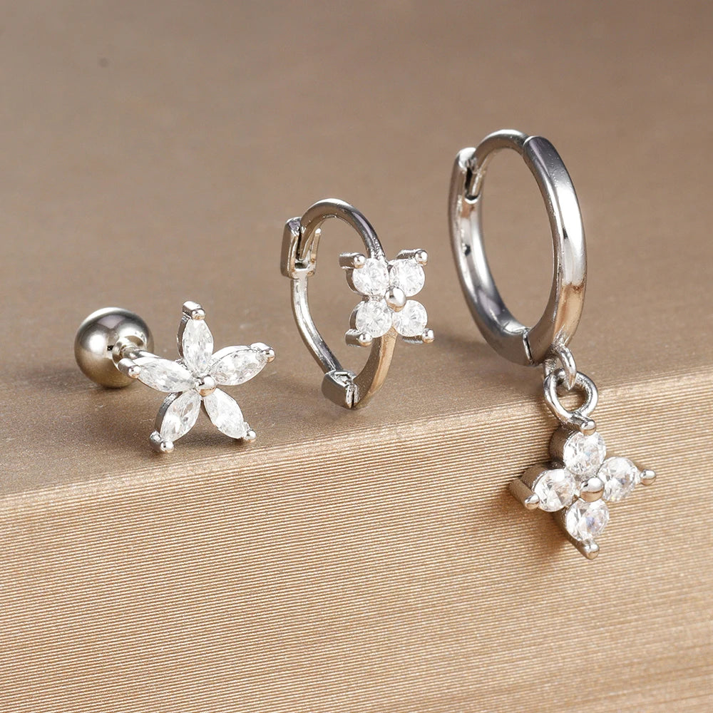 Ensemble de boucles d’oreilles Huggie en acier inoxydable doré – Créoles zircon CZ géométriques