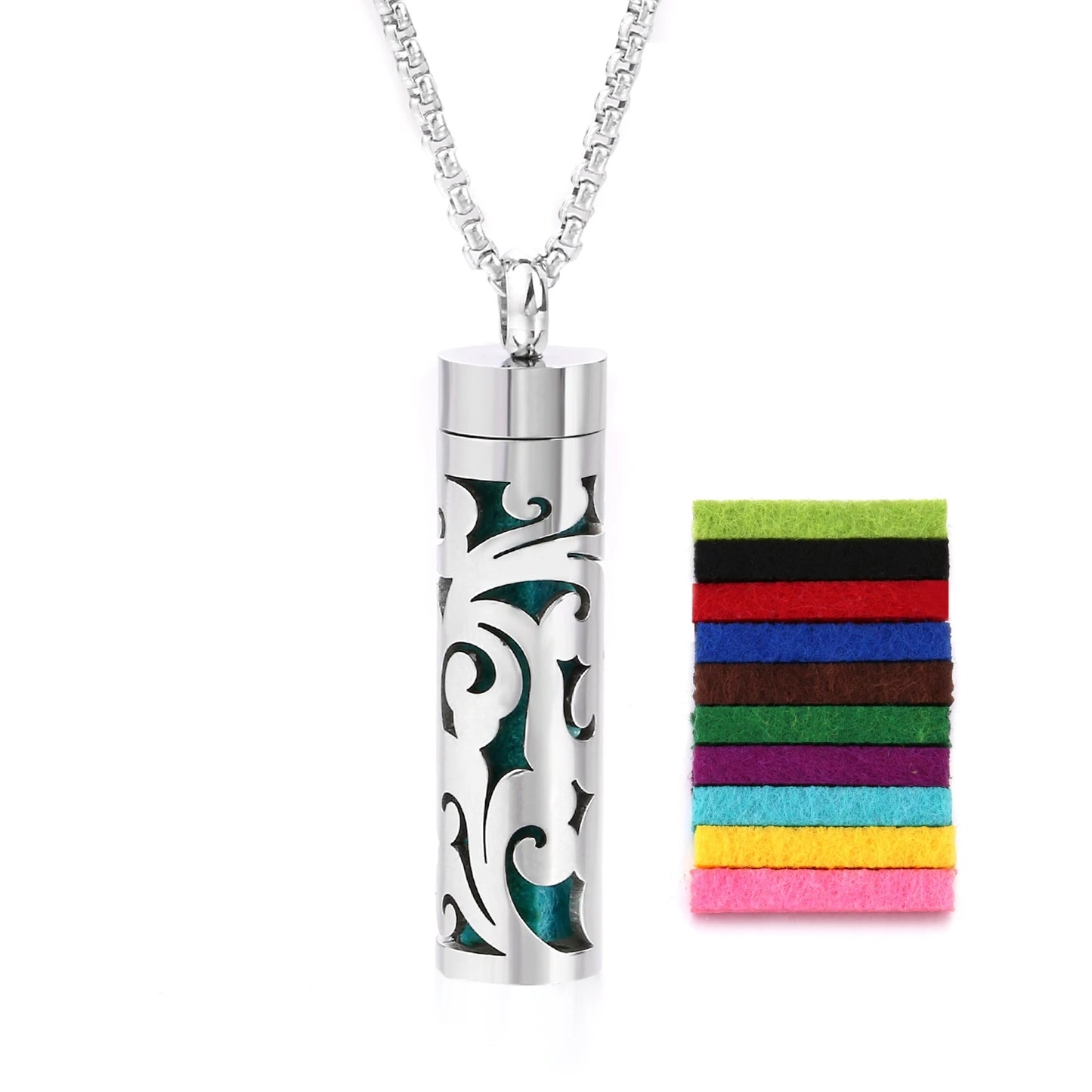 316L Diffusor-Halskette für ätherische Öle – Aromatherapie-Schmuck mit 10 farbigen Pads