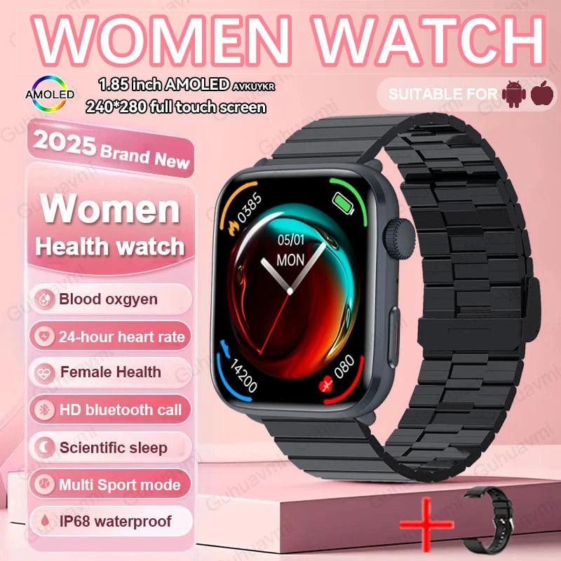 Montre connectée AI Santé 2025 – Smartwatch AMOLED 1,85’’ femmes & hommes, appels Bluetooth, NFC, suivi santé complet IP68