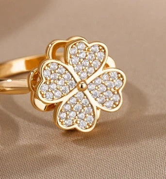 Glücksklee-Ring – drehbarer Zirkon, Anti-Stress-Edelstahl