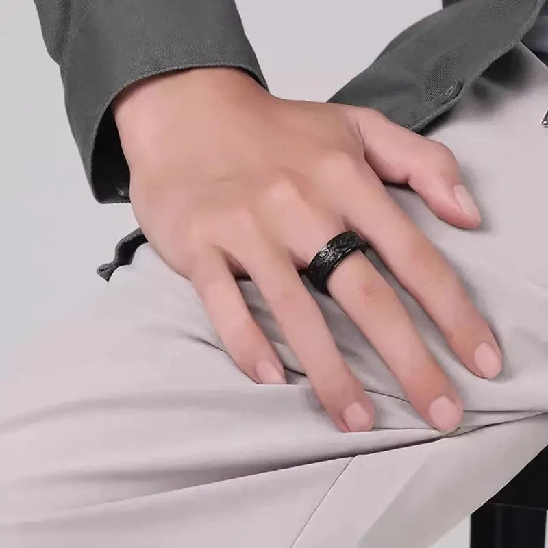 Anti-Stress-Spinner-Ring für Herren – Geschnitztes Auge aus Edelstahl | Anti-Angst-Fidget-Spinner-Ring
