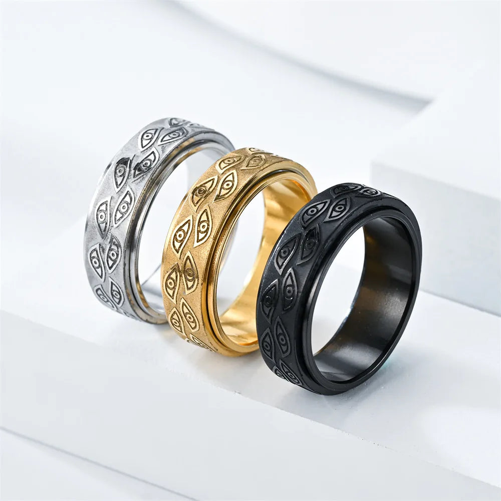 Anti-Stress-Spinner-Ring für Herren – Geschnitztes Auge aus Edelstahl | Anti-Angst-Fidget-Spinner-Ring