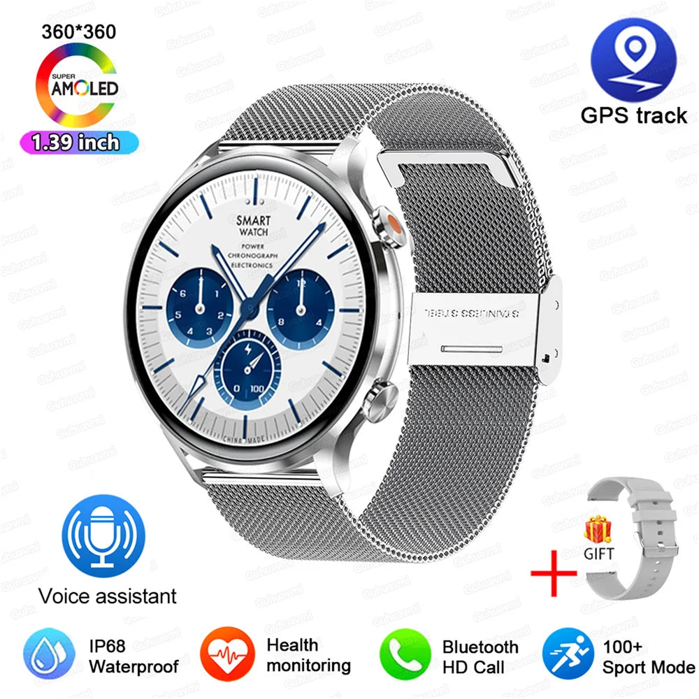 Montre connectée AMOLED homme & femme – Smartwatch Bluetooth, GPS, NFC, étanche IP68, Android & iOS