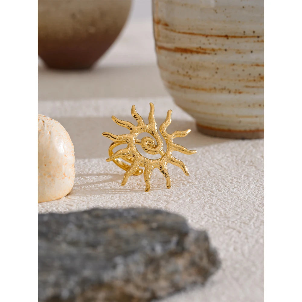 Goldener Sonnenring – 18 Karat Edelstahl, verstellbar