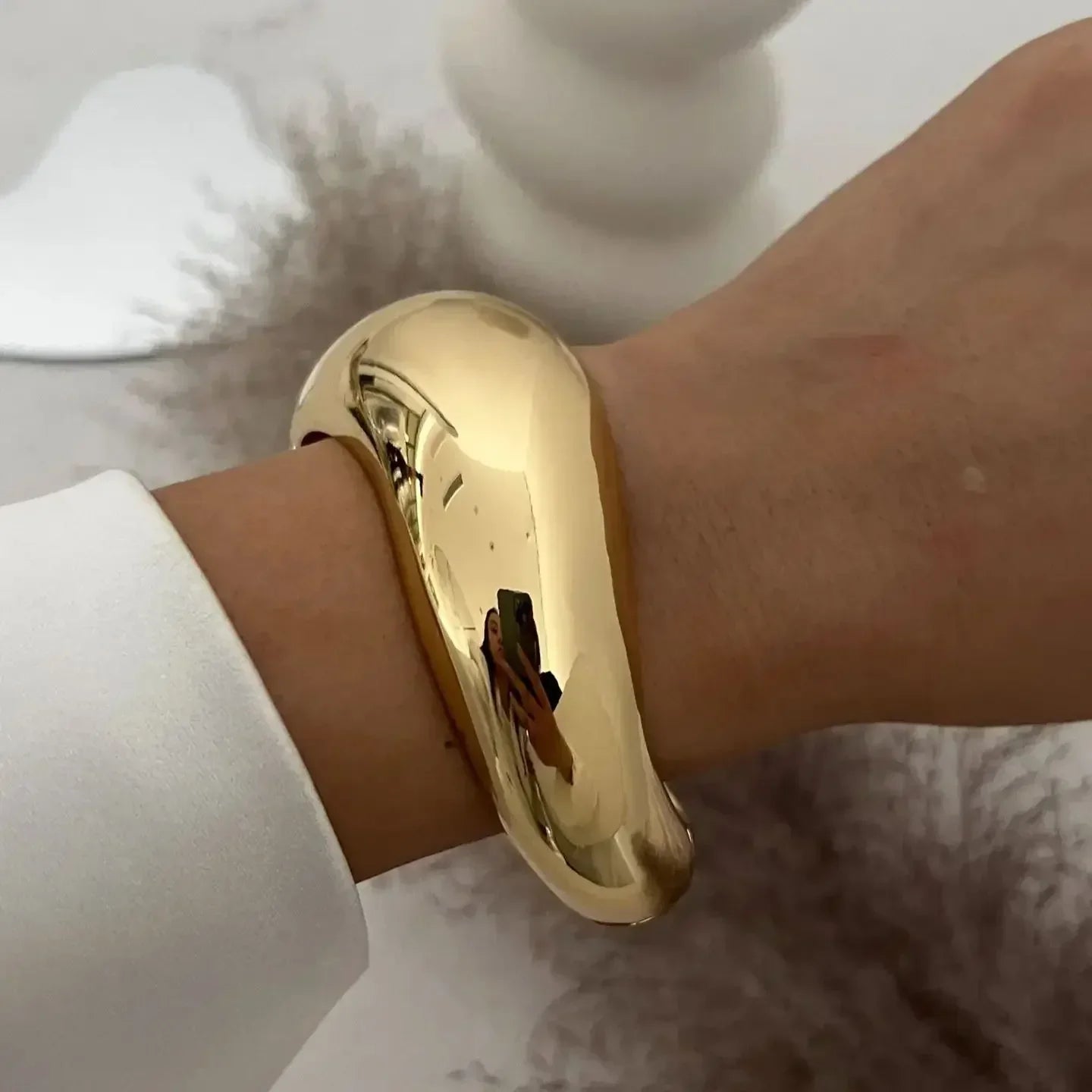 Breites Armreif-Armband – Gold- oder Silbermetall-Finish