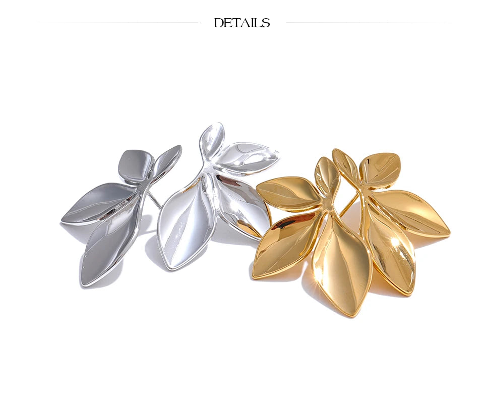 Boucles d’oreilles feuillage – Acier inoxydable doré, design sculpté