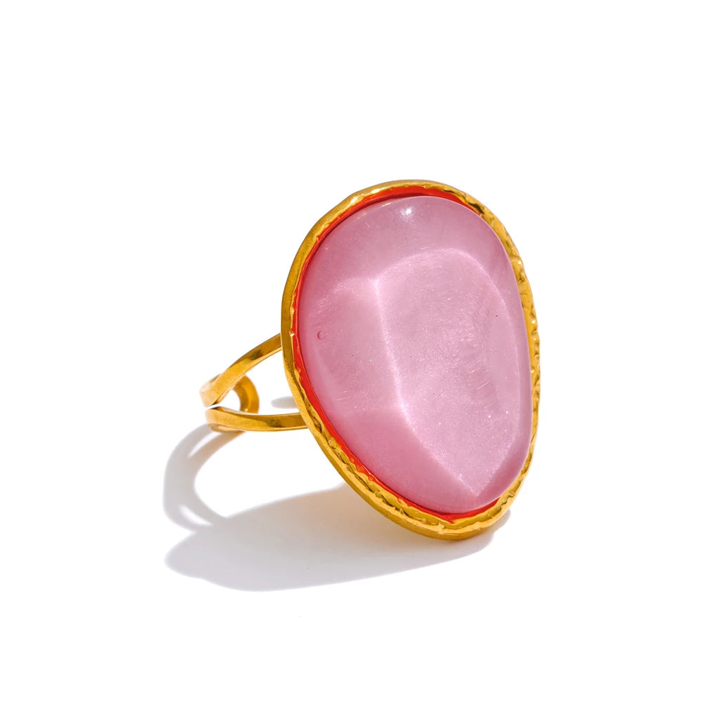 Bague réglable multicolore en résine et acier inoxydable – Bijou plaqué or