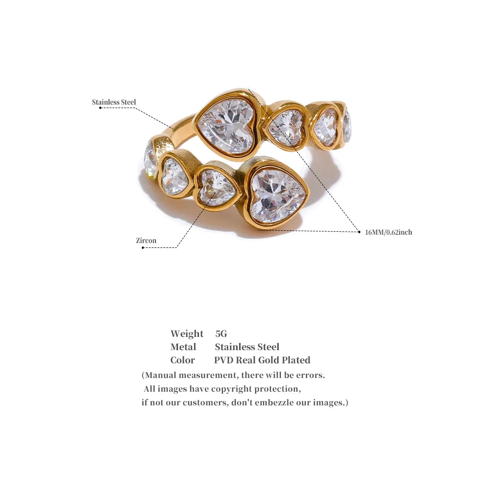 Zirkon-Herzring – Vergoldeter Edelstahl, verstellbar und funkelnd