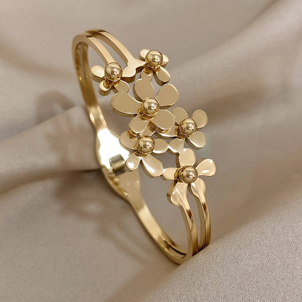 Doppeltes Blumen-Armband – Edelstahl in Gold oder Silber