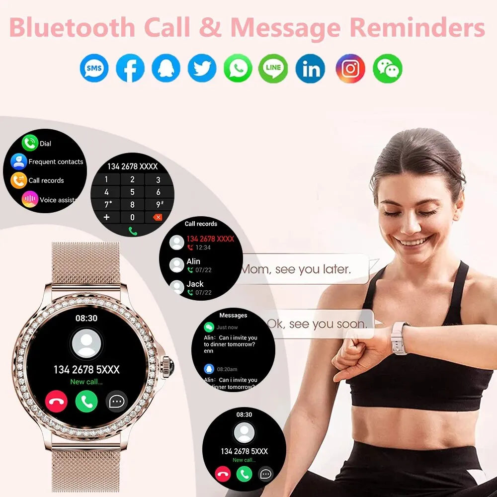 Montre Connectée Femme – Appels Bluetooth, Tracker Fitness & Santé, Cadrans Personnalisables | Android iOS