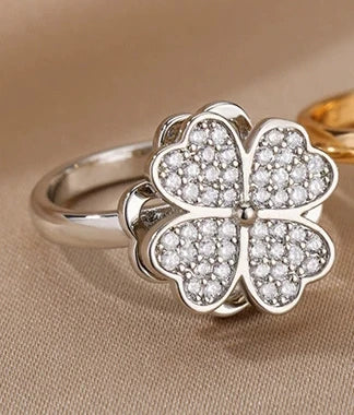 Glücksklee-Ring – drehbarer Zirkon, Anti-Stress-Edelstahl