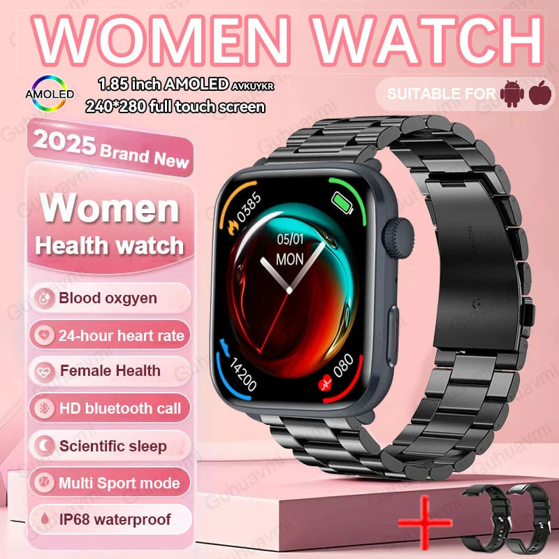 Montre connectée AI Santé 2025 – Smartwatch AMOLED 1,85’’ femmes & hommes, appels Bluetooth, NFC, suivi santé complet IP68
