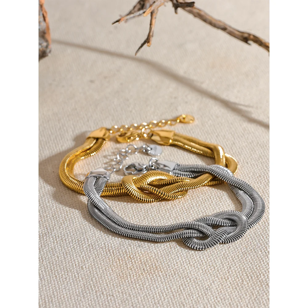 Knotenhalskette und -armband – 316L Edelstahl, goldene Schlangenkette