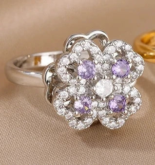 Bague anti-stress cœur & trèfle – zircone scintillante