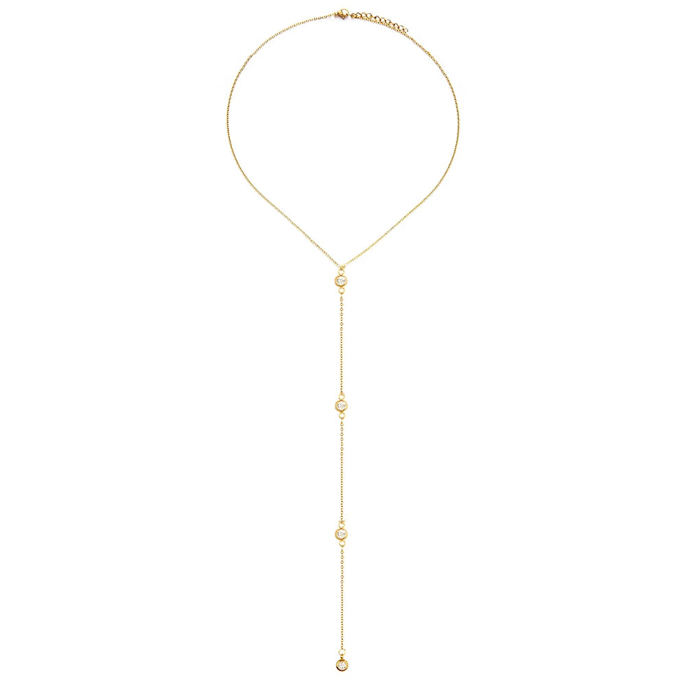 Collier Ras du Cou en Y – Acier Inoxydable Doré & Cristaux