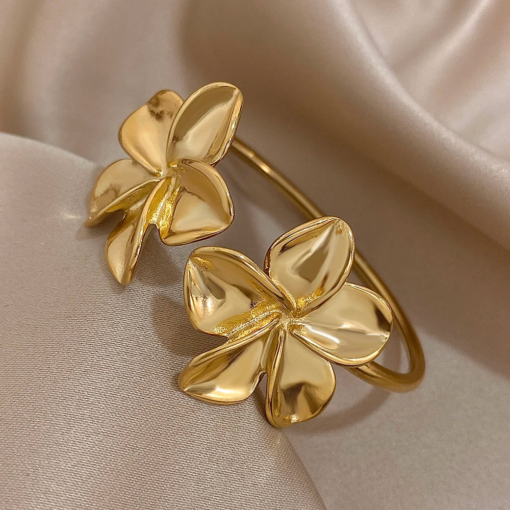 Doppeltes Blumen-Armband – Edelstahl in Gold oder Silber