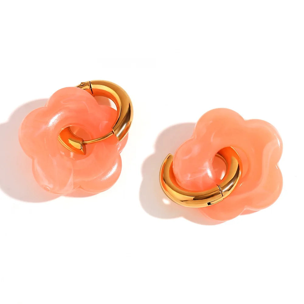 Boucles d’Oreilles Fleurs Colorées – Acier Inoxydable Plaqué Or 18K