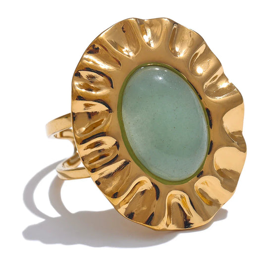 Bague pierre verte – doré ajustable