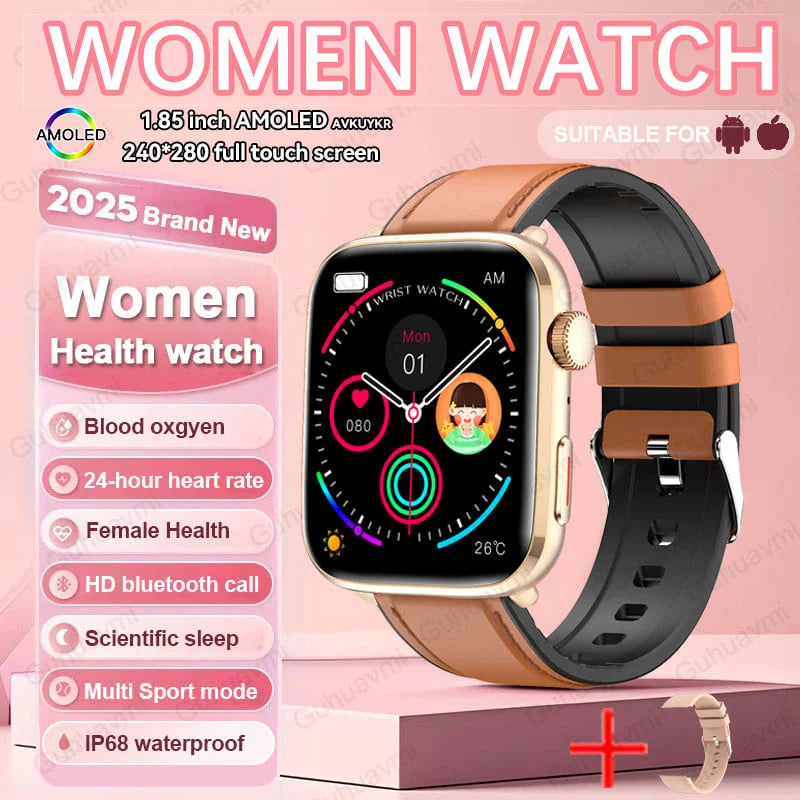 Montre connectée AI Santé 2025 – Smartwatch AMOLED 1,85’’ femmes & hommes, appels Bluetooth, NFC, suivi santé complet IP68