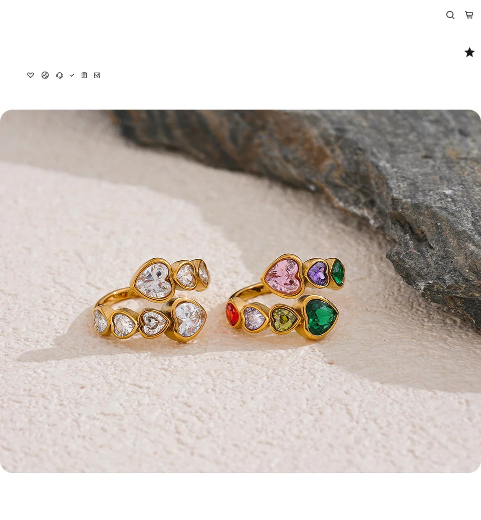 Zirkon-Herzring – Vergoldeter Edelstahl, verstellbar und funkelnd