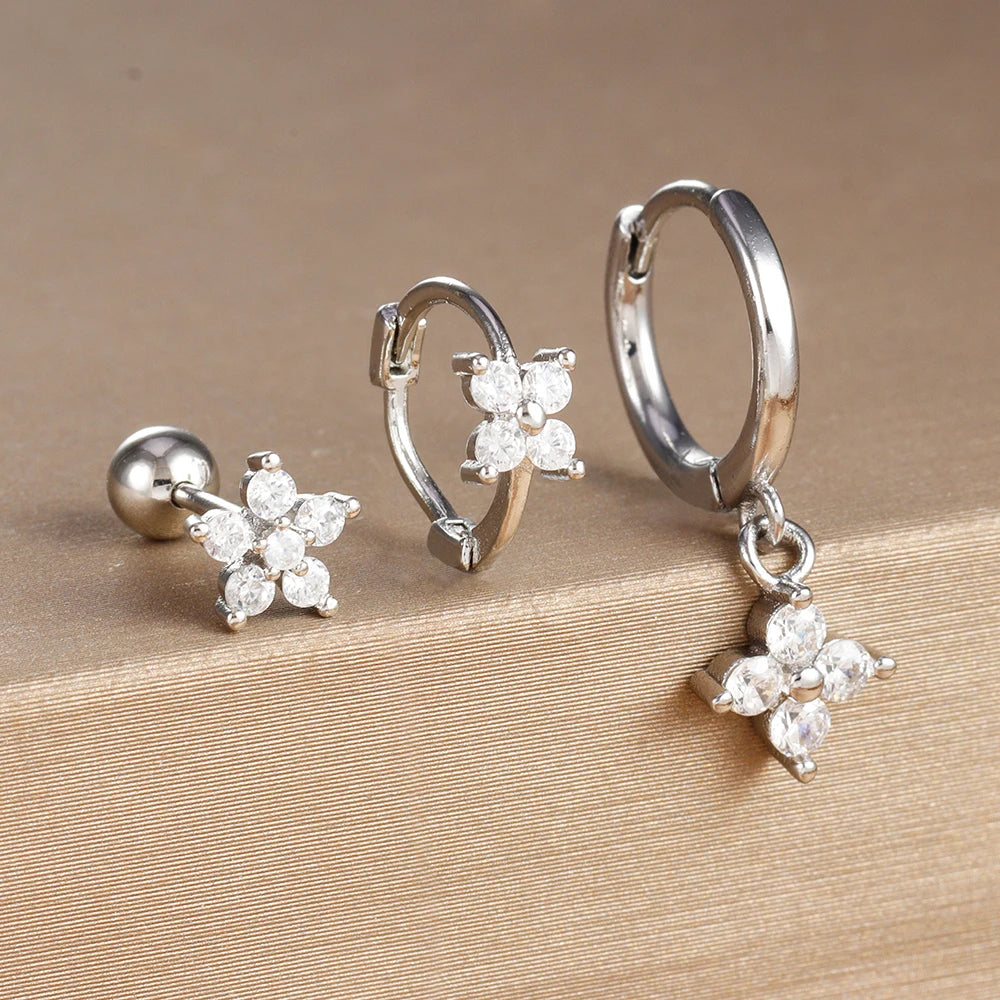 Ensemble de boucles d’oreilles Huggie en acier inoxydable doré – Créoles zircon CZ géométriques
