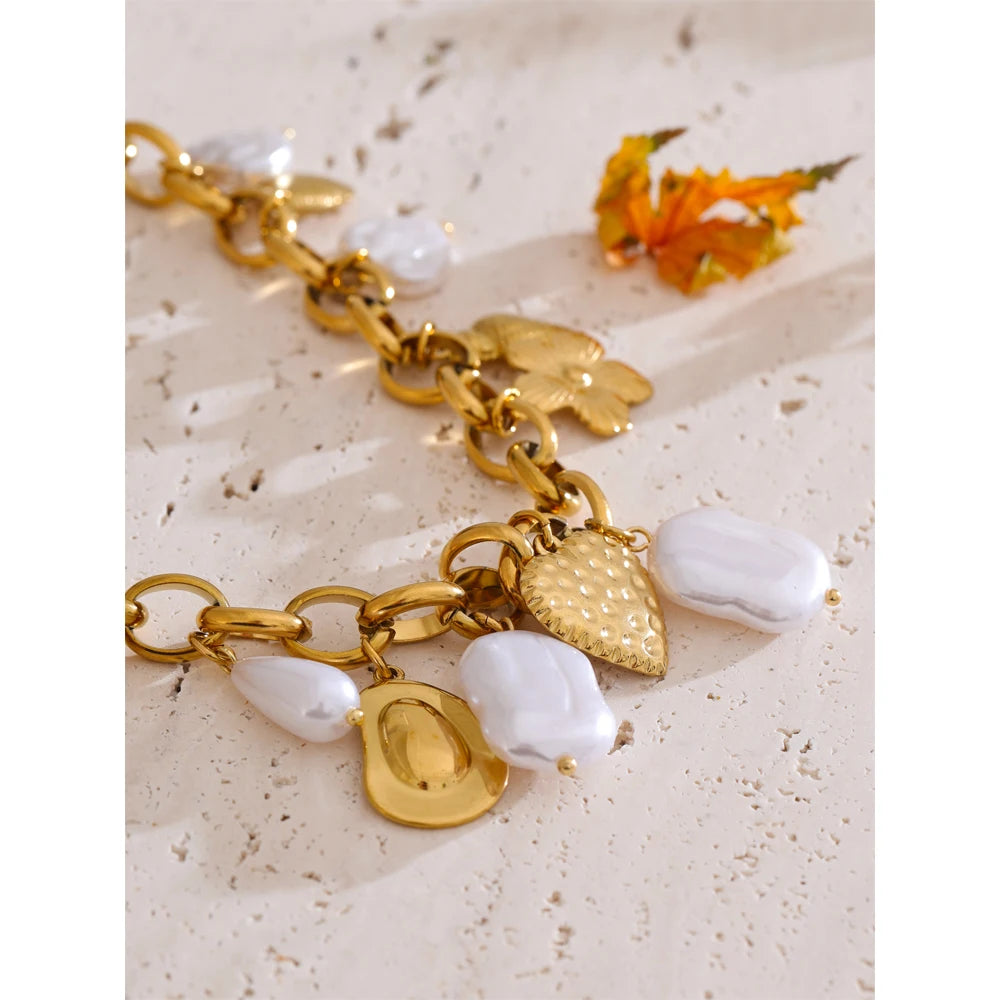 Ocean Charm Halskette - Muscheln & Perlen, Gold Edelstahl