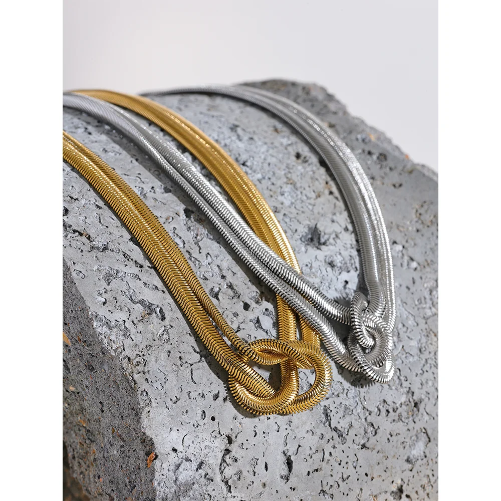 Knotenhalskette und -armband – 316L Edelstahl, goldene Schlangenkette