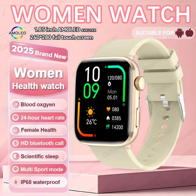 Montre connectée AI Santé 2025 – Smartwatch AMOLED 1,85’’ femmes & hommes, appels Bluetooth, NFC, suivi santé complet IP68