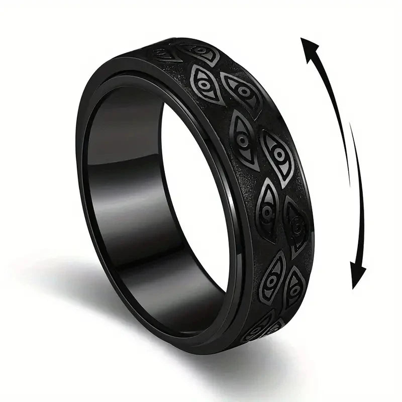 Anti-Stress-Spinner-Ring für Herren – Geschnitztes Auge aus Edelstahl | Anti-Angst-Fidget-Spinner-Ring