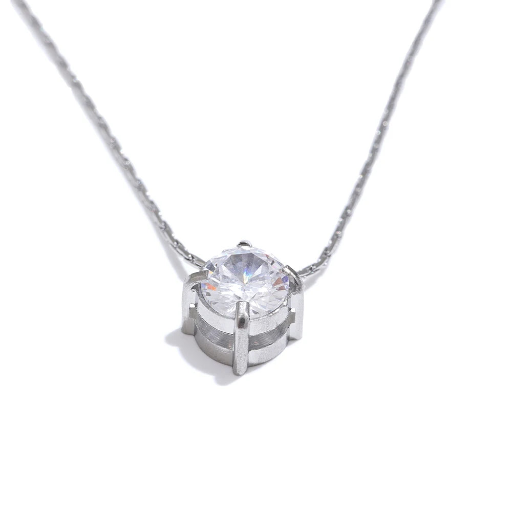 Collier pendentif zircon brillant en acier inoxydable – Bijou femme chic et étanche, plaqué or PVD 18K