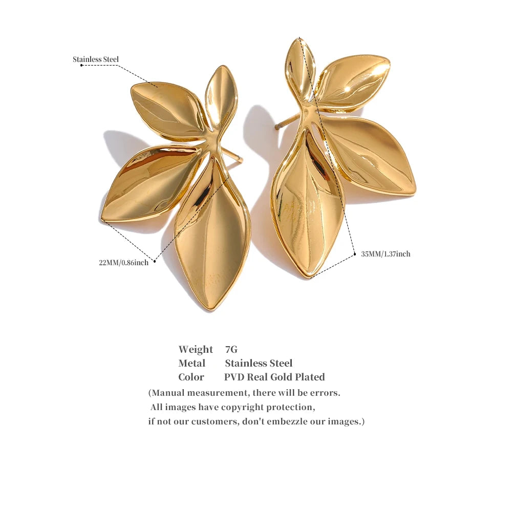 Boucles d’oreilles feuillage – Acier inoxydable doré, design sculpté