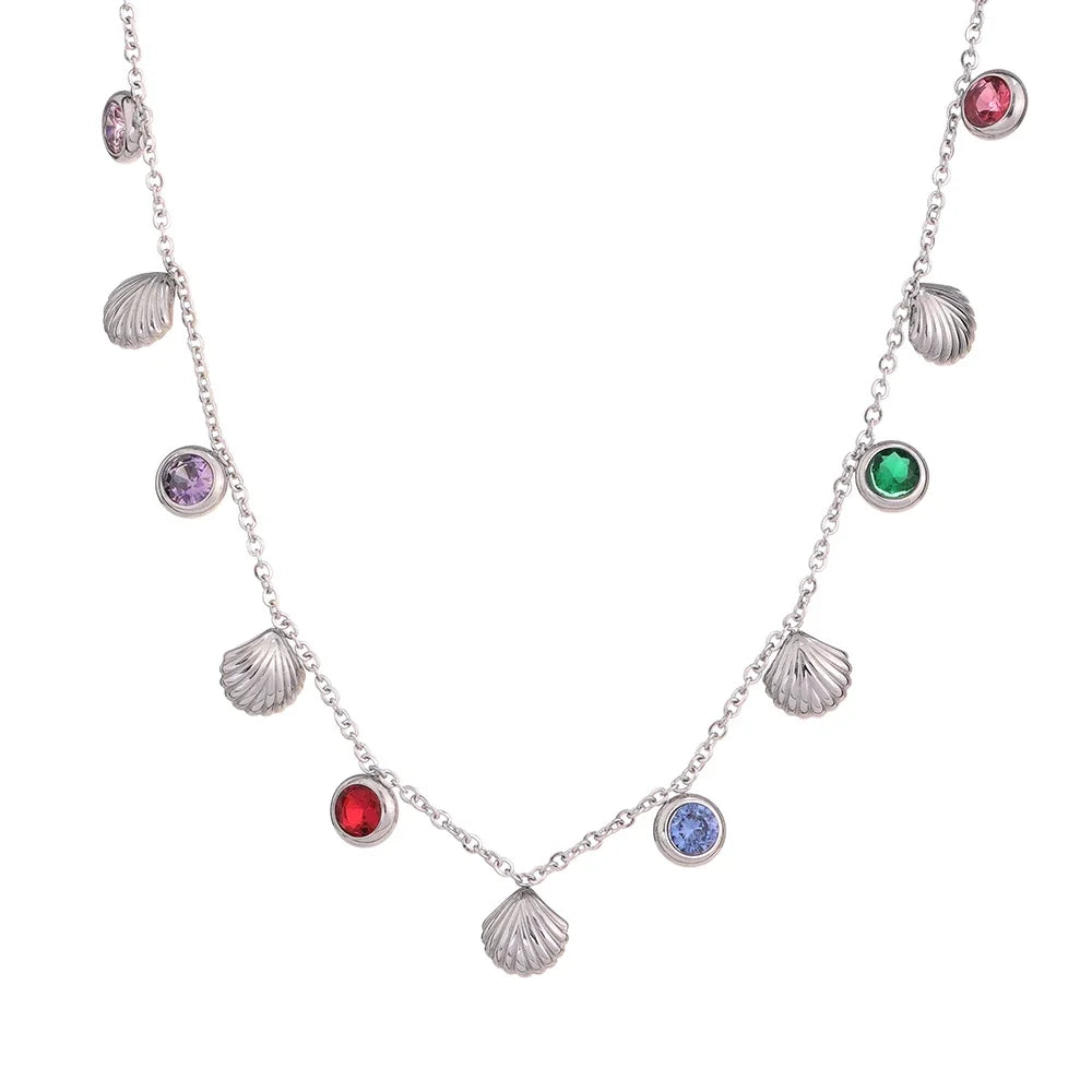 Collier zircons colorés & pampilles – Acier inoxydable doré