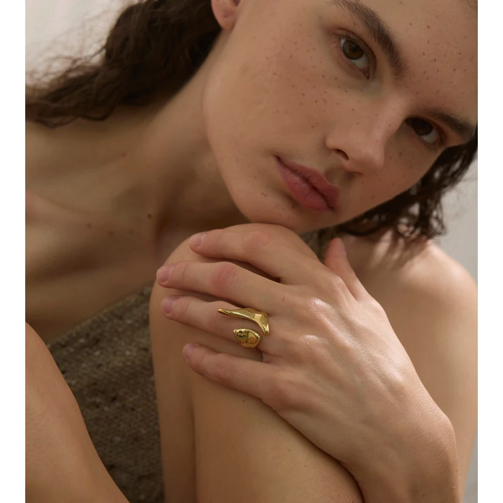 Bague réglable géométrique en acier inoxydable doré – Bijou créatif plaqué or PVD
