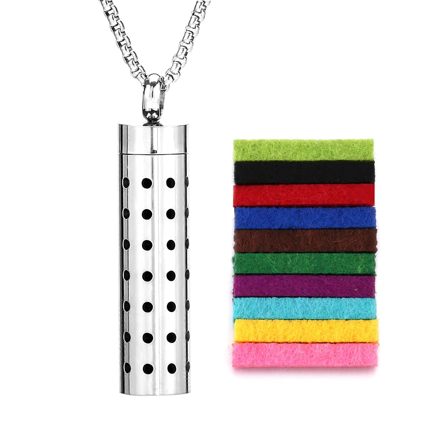 316L Diffusor-Halskette für ätherische Öle – Aromatherapie-Schmuck mit 10 farbigen Pads