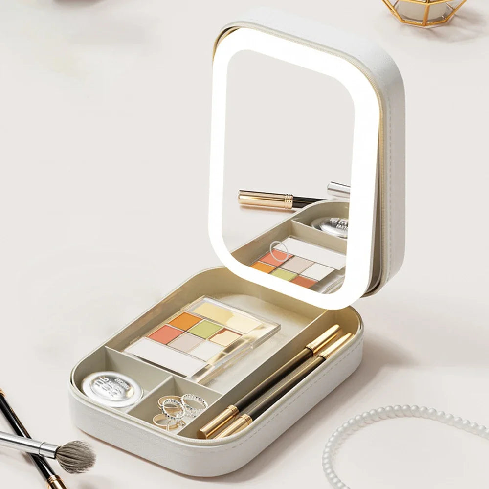 Tragbare Make-up-Box mit LED-Spiegel – Kosmetik-Organizer für unterwegs mit großer Kapazität