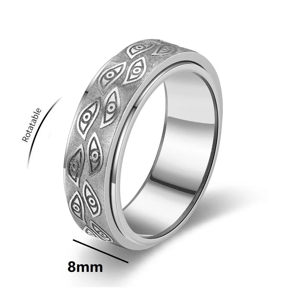 Anti-Stress-Spinner-Ring für Herren – Geschnitztes Auge aus Edelstahl | Anti-Angst-Fidget-Spinner-Ring