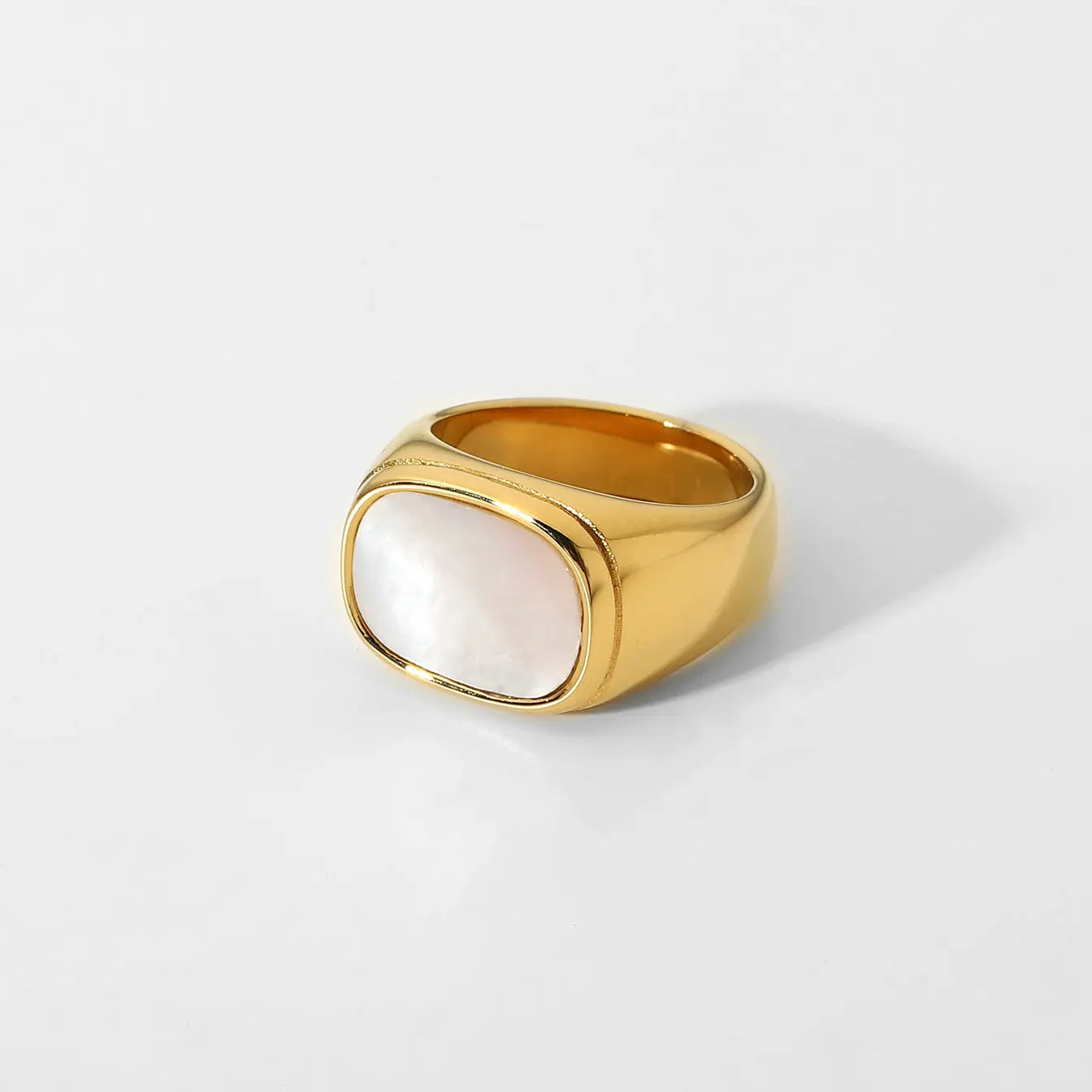 Bagues femme dorées en acier inoxydable – Plaqué or 18K, coquille, perle et zircon, bijoux tendance