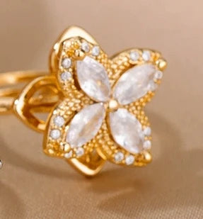 Glücksklee-Ring – drehbarer Zirkon, Anti-Stress-Edelstahl